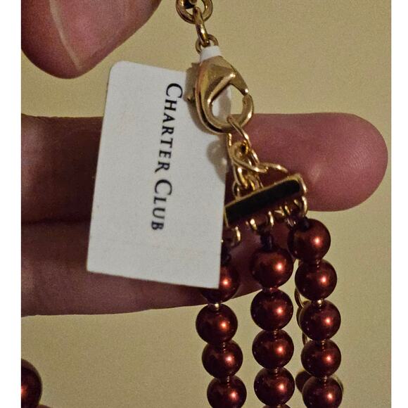Charter Club Red Imitation Pearl Three-Row Collar Necklace ~ Statement Office - Picture 6 of 6